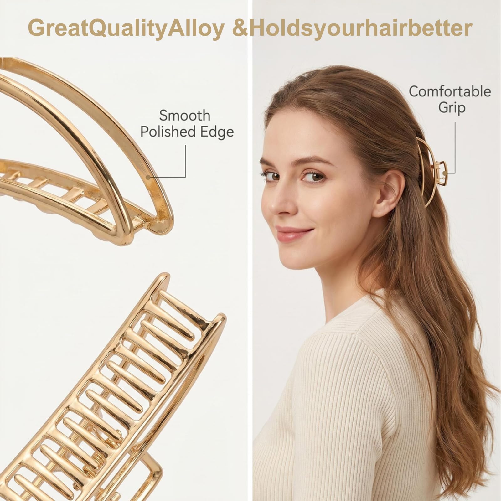 Six various shaped gold metal jaw clips for hair styling