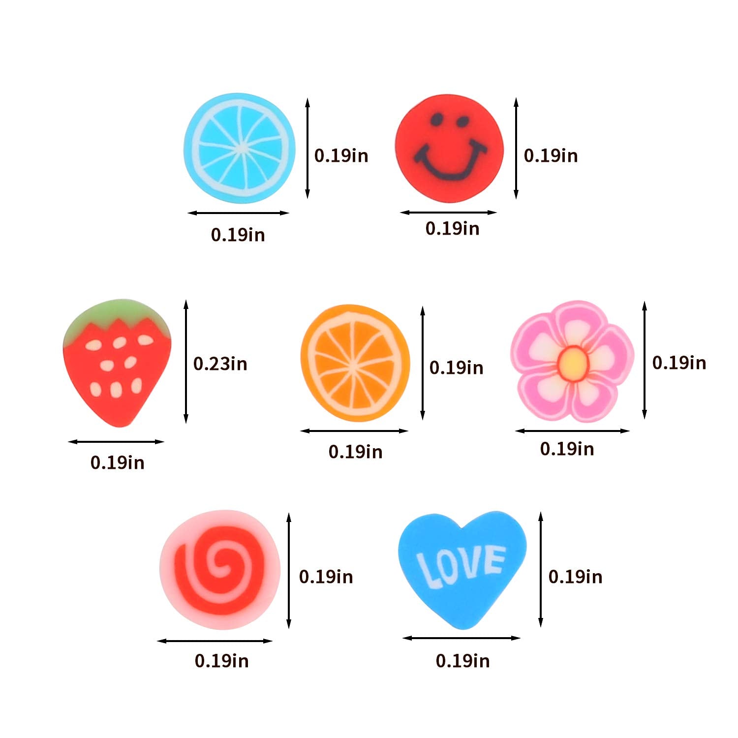 Vibrant assortment of miniature fimo clay slices spilled on a clean white surface