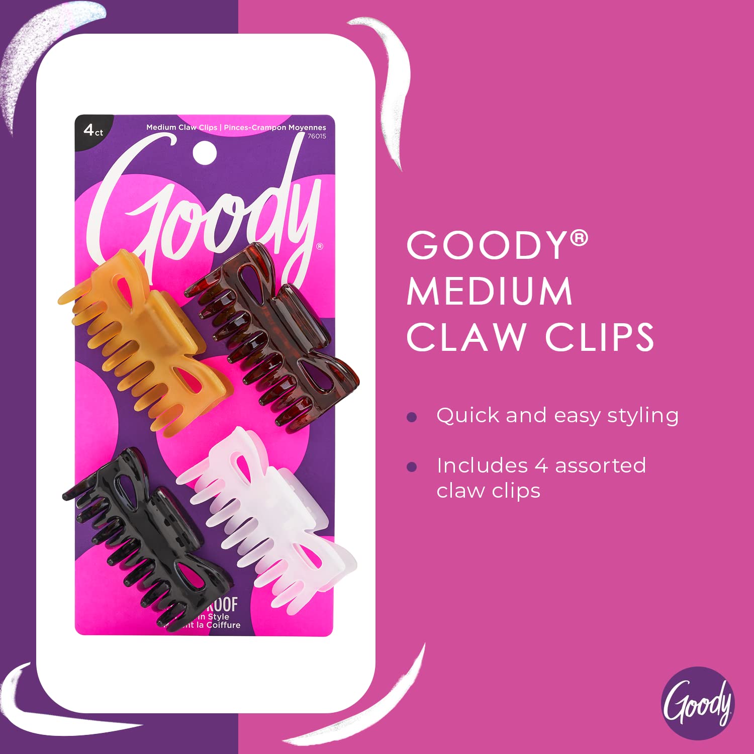 Medium claw clips with non slip grip technology for all hair types