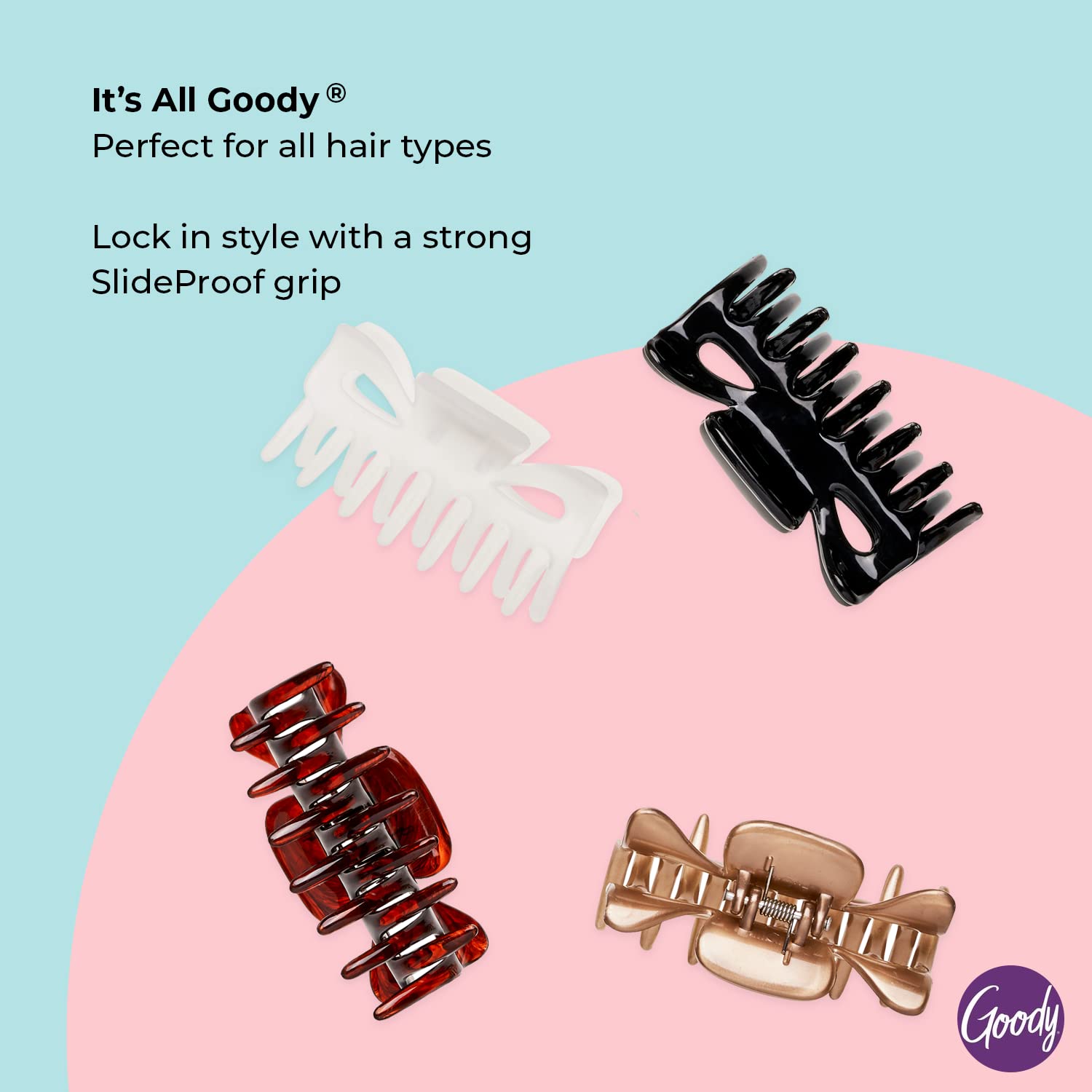 Authentic imported Goody medium claw hair clips close up view