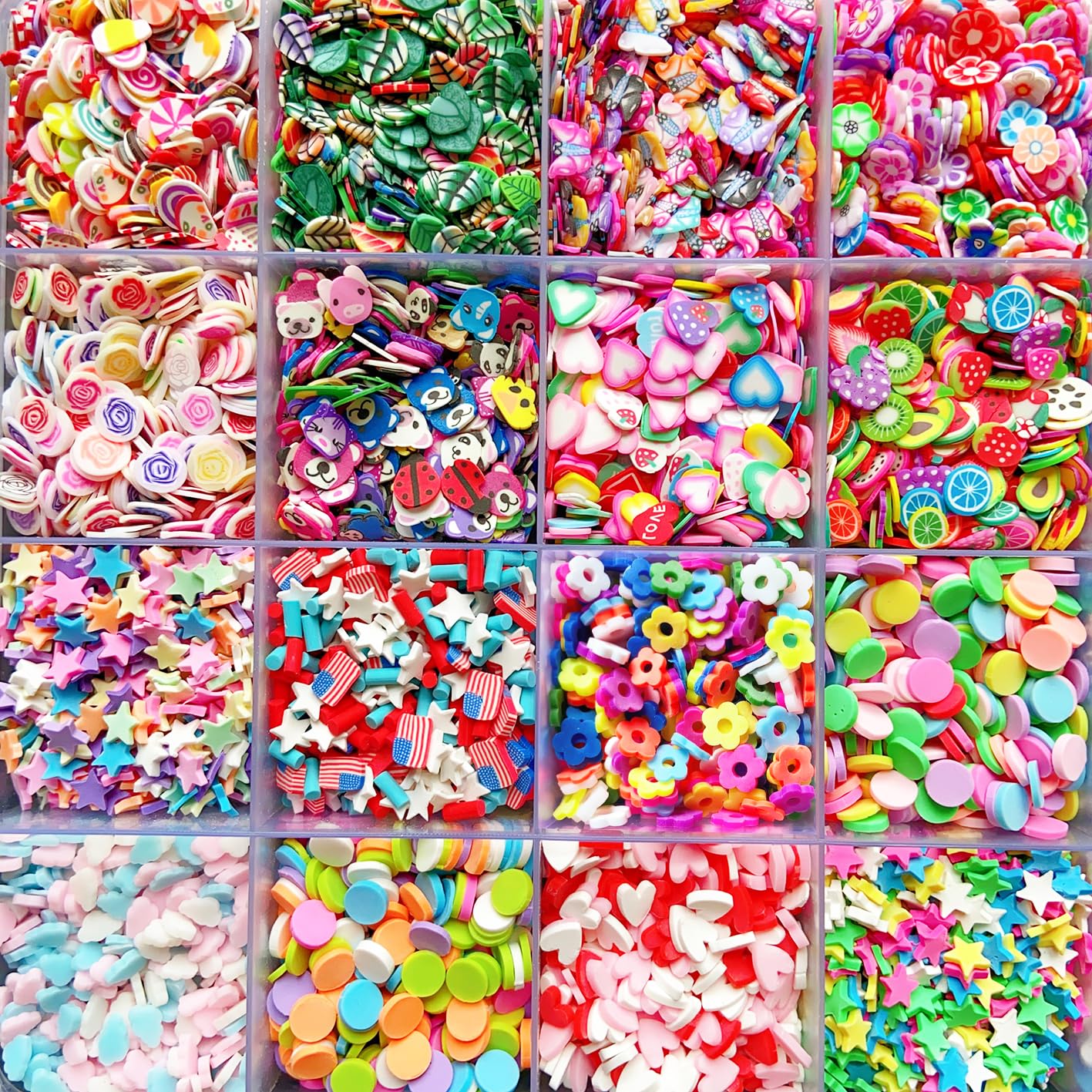 Detailed view of individual faux sugar granules and colorful stars used for 3D nail art and decoden cellphone crafts