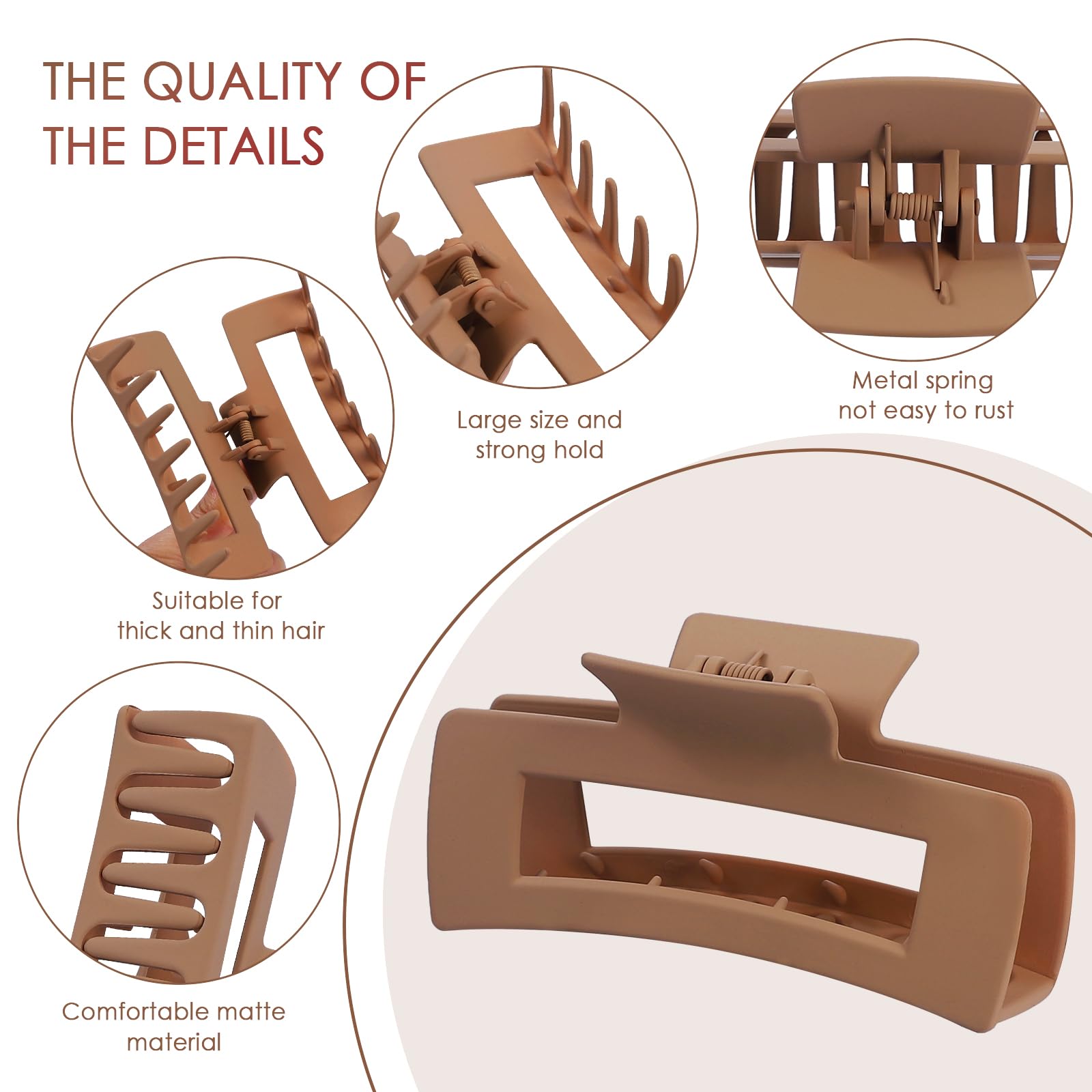 Close up of Mandydov square matte hair claw clip mechanism