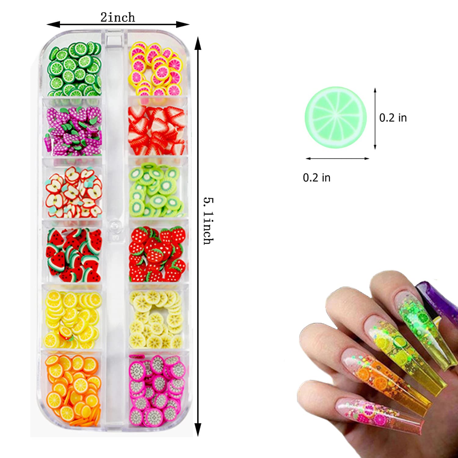 Multi colored fimo clay slice assortment intended for professional acrylic nail encapsulation