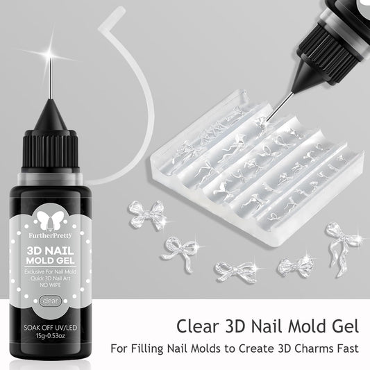 Close up of 3D nail art charms created with clear molding gel