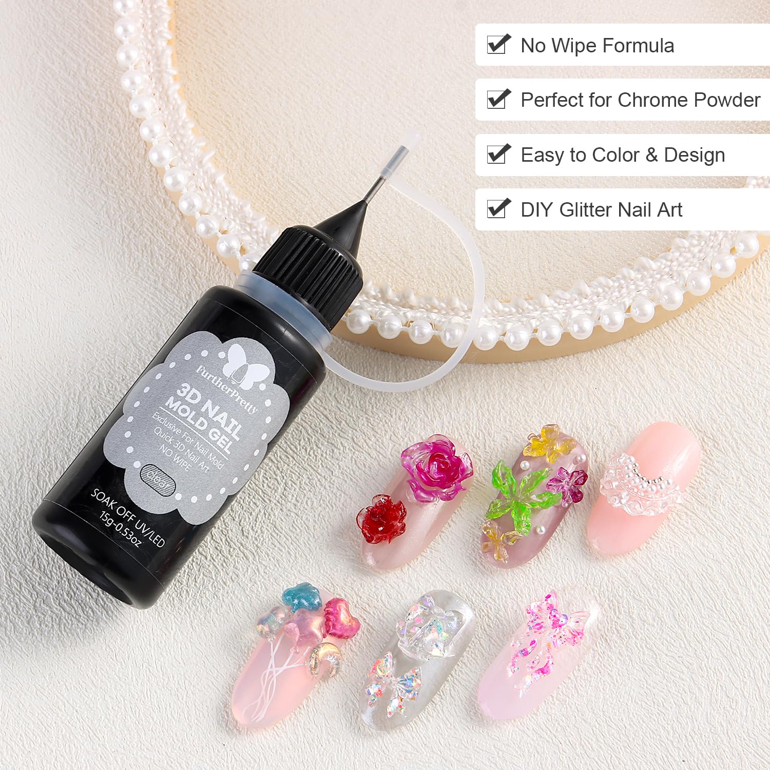Clear sculpting gel used for carved flower nail design