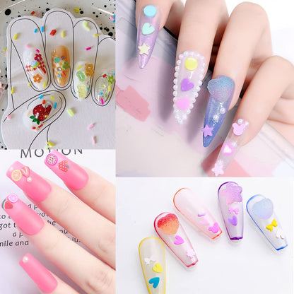 Demonstration of miniature love letter clay embellishments applied directly onto a glossy manicure design