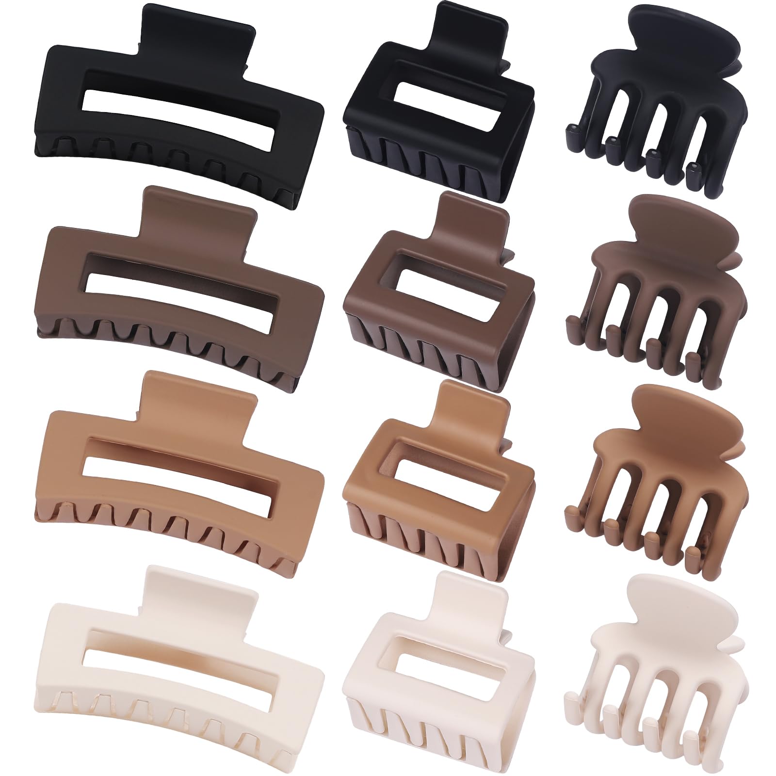 Variety of small medium and large hair claw clips in neutral tones