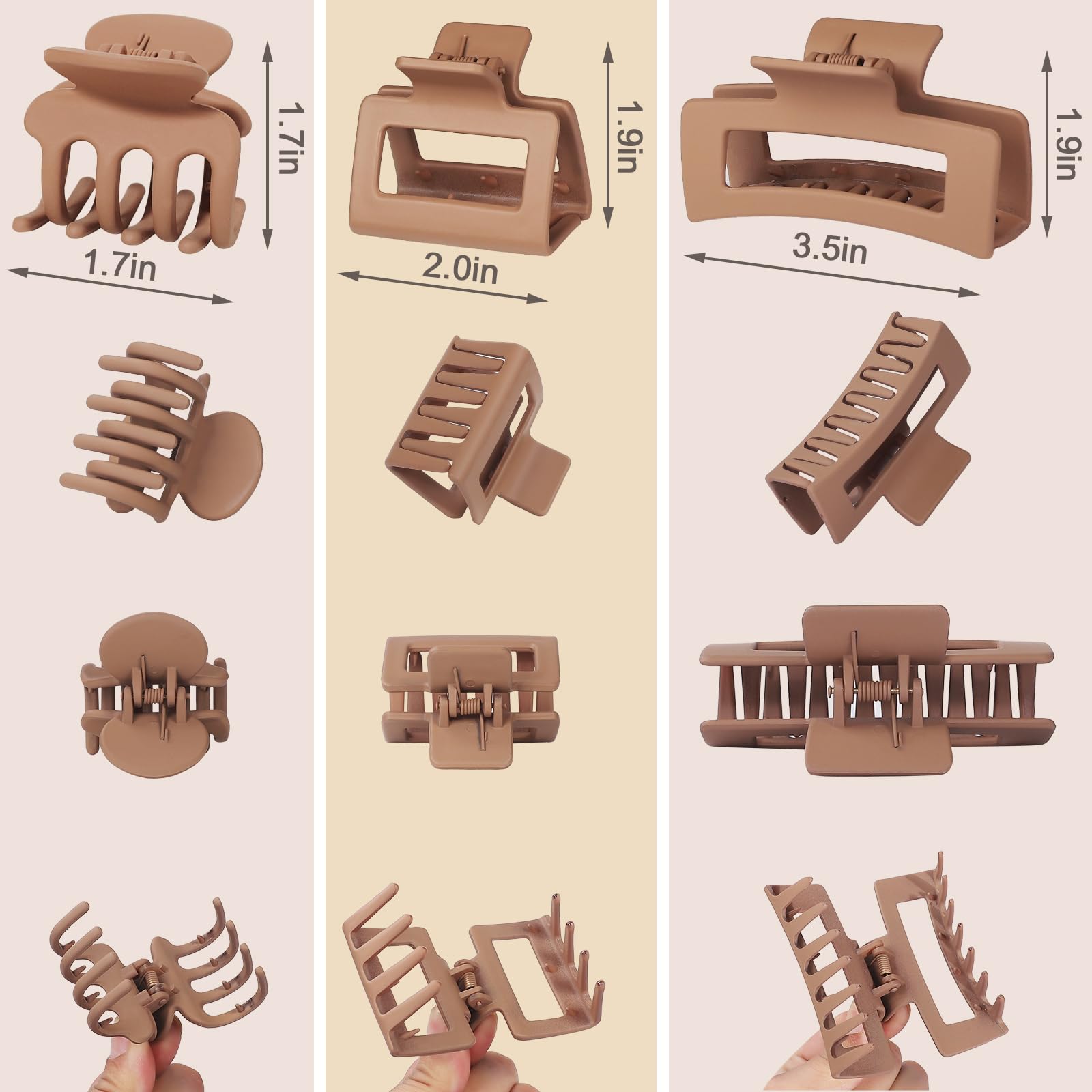 Hair accessories set displayed in different sizes for thick and thin hair