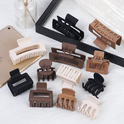 Top view of 12 piece brown hair claw clips for women