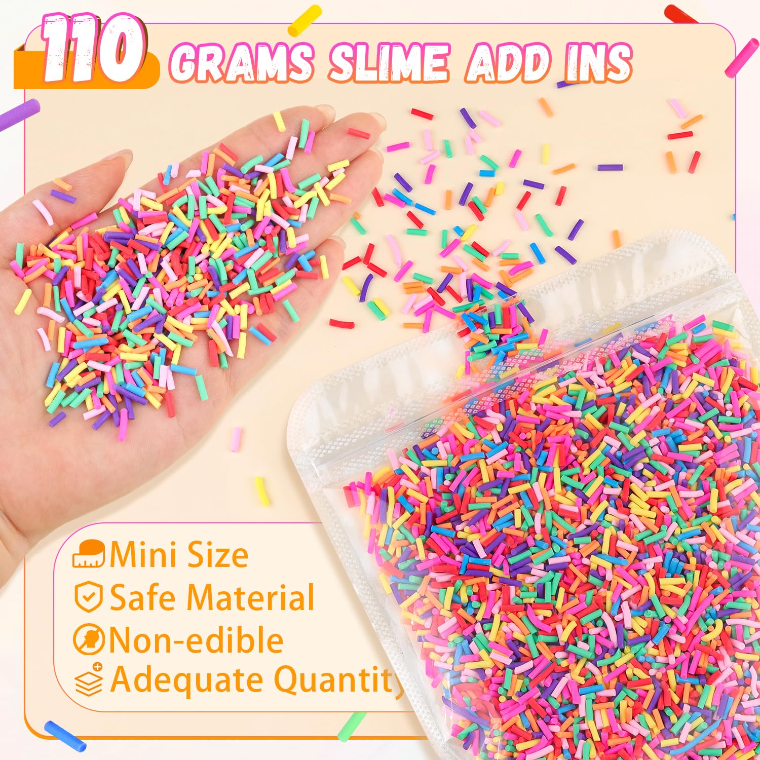 Close up of colorful fake sprinkles for slime and crafts