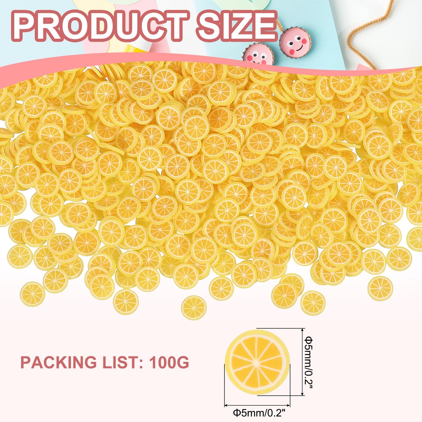 Close up of yellow lemon fruit art slices for nails