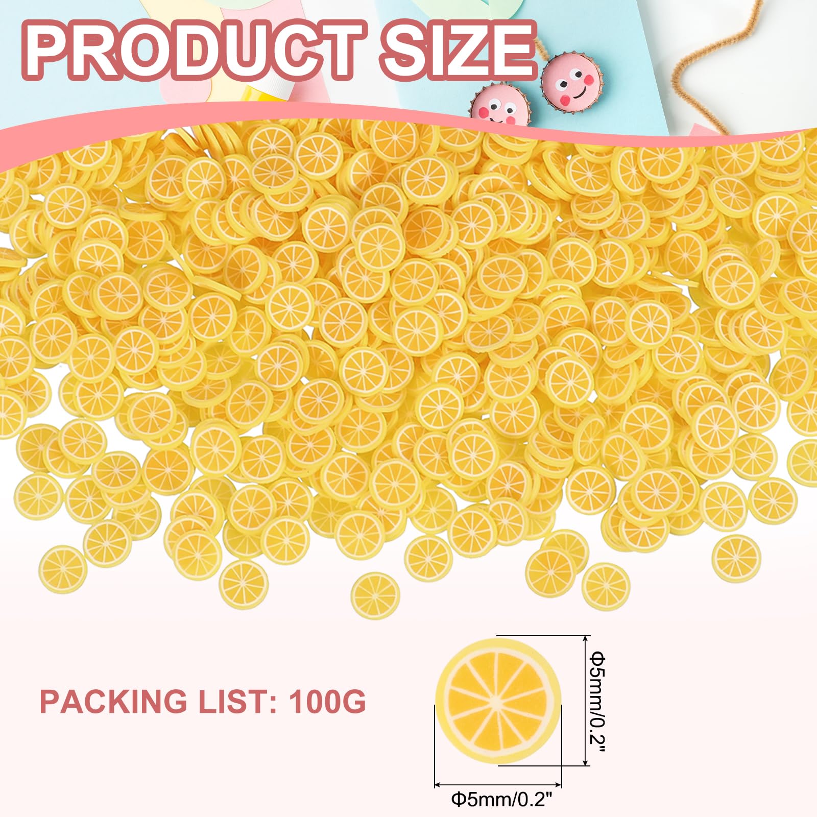 Close up of yellow lemon fruit art slices for nails