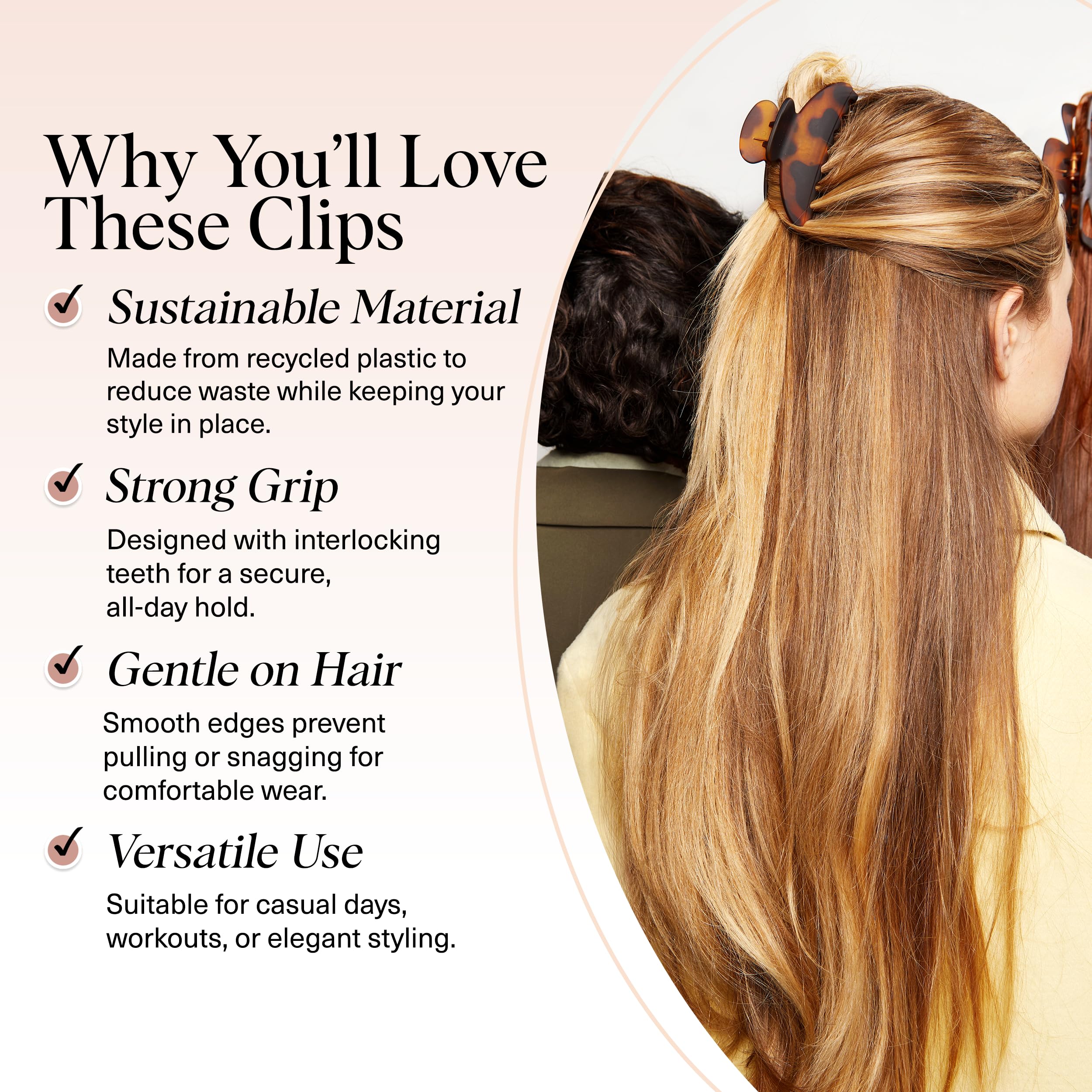 Side profile of Kitsch black and tortoise medium hair claws