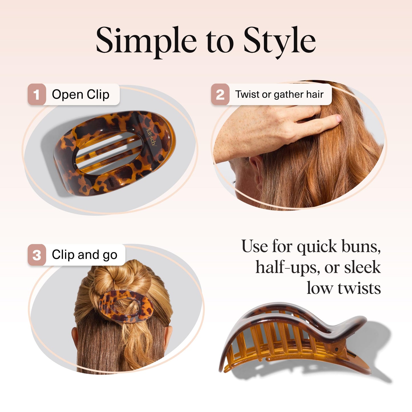 Back view of medium flat hair clip for women