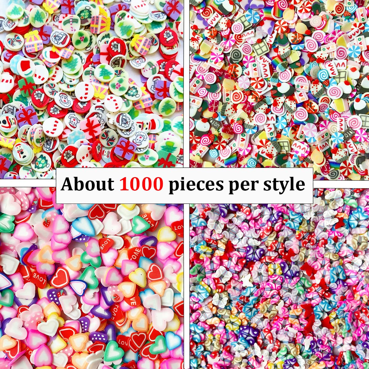 EHOPE miniature nail art charms applied creatively on acrylic nails with high gloss finish.