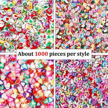EHOPE miniature nail art charms applied creatively on acrylic nails with high gloss finish.
