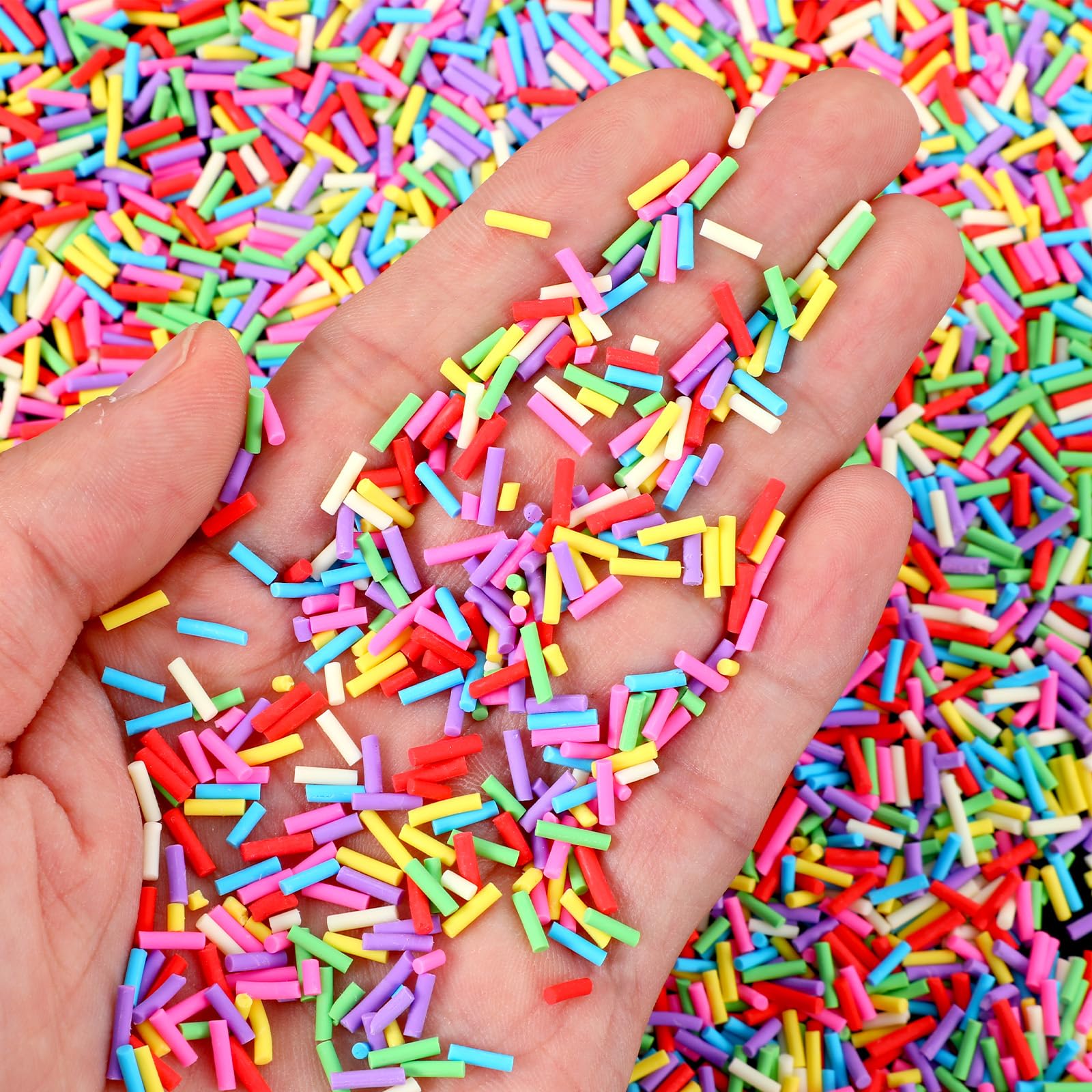 Rainbow colored polymer clay sprinkles for nail art