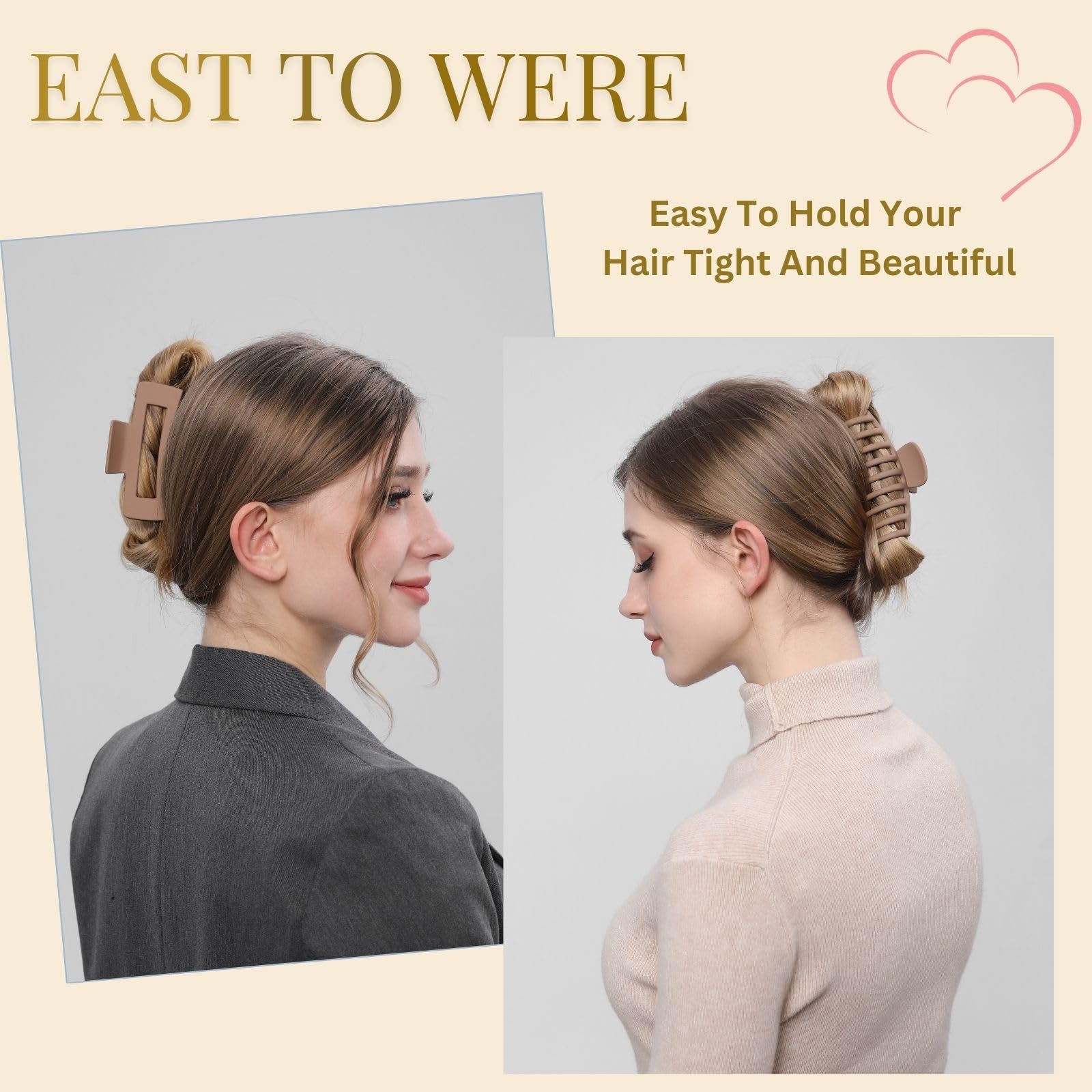 Side profile of LuSeren matte banana clips for thick hair