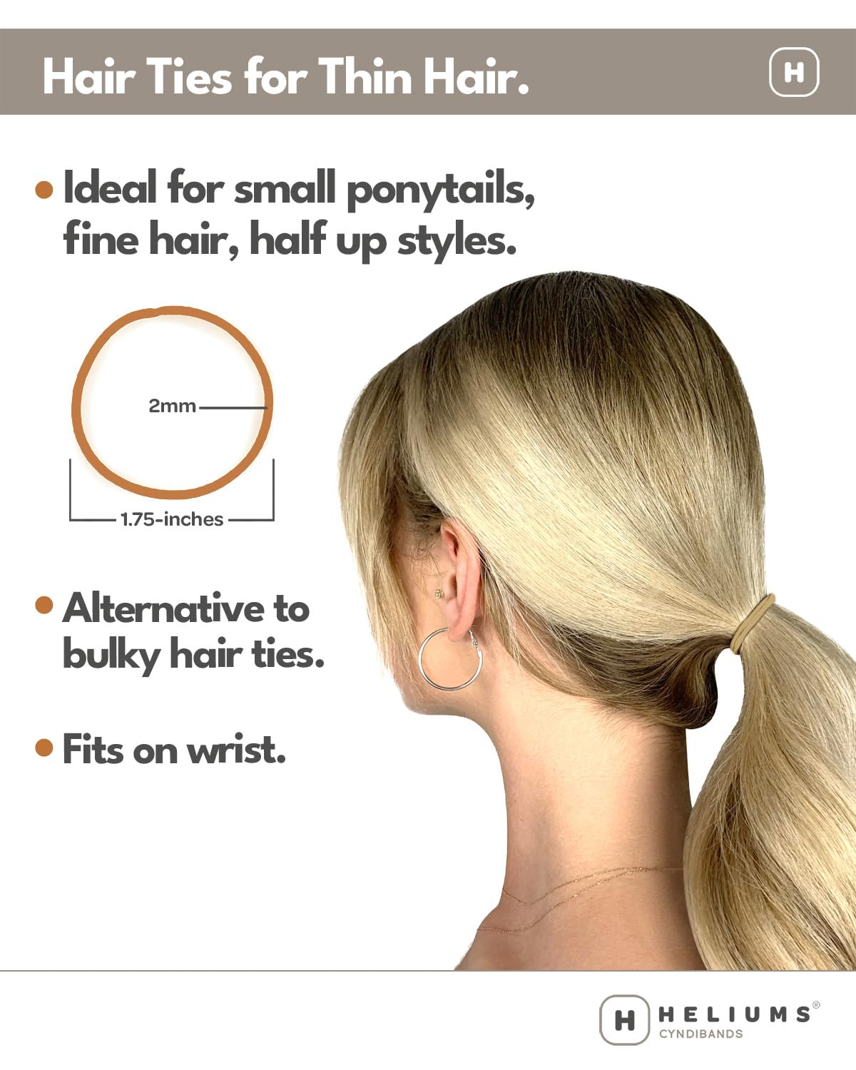 Heliums fabric covered ponytail holders showing the stretch and elasticity texture