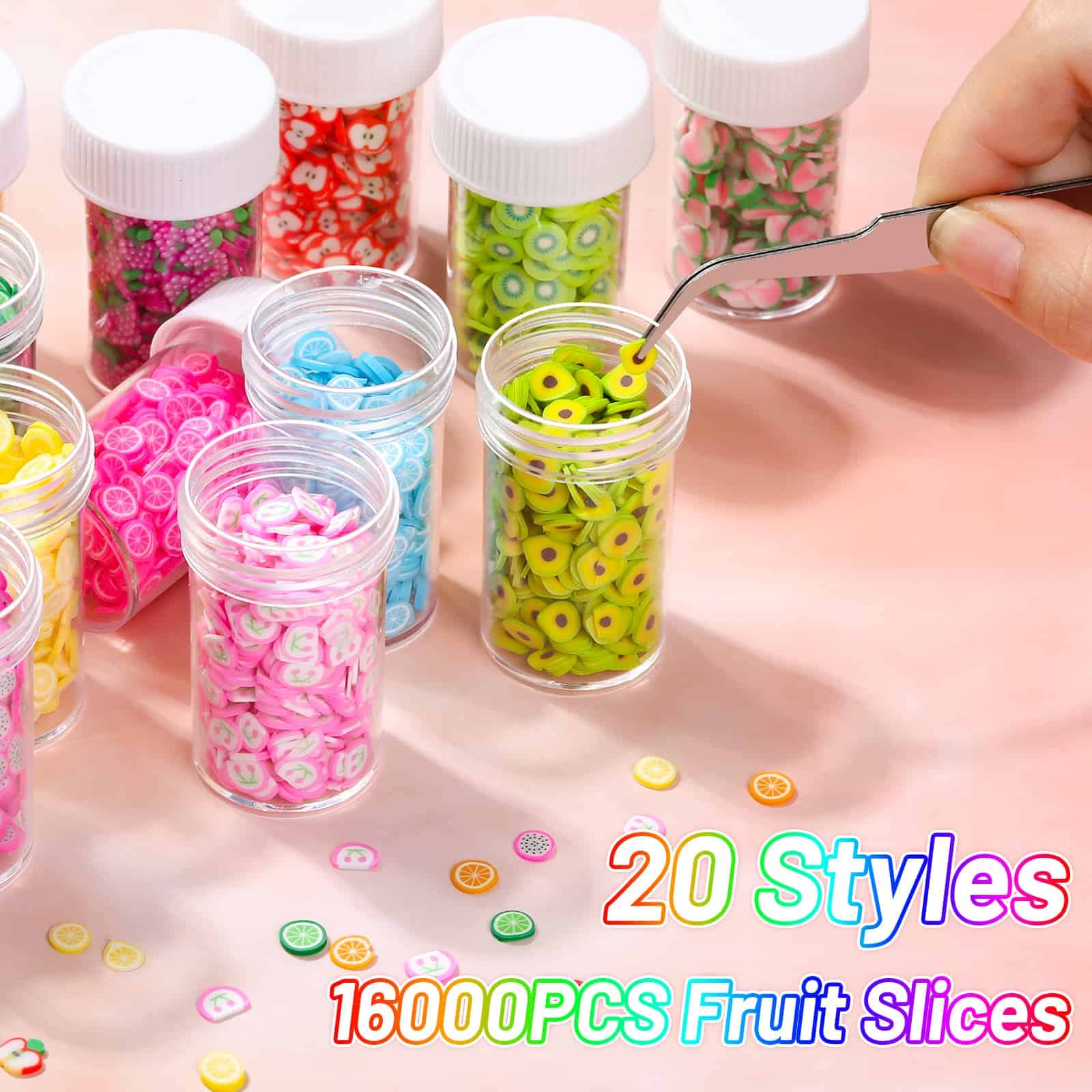 Close up of highly detailed polymer clay miniature fruit slices ideal for resin jewelry making.