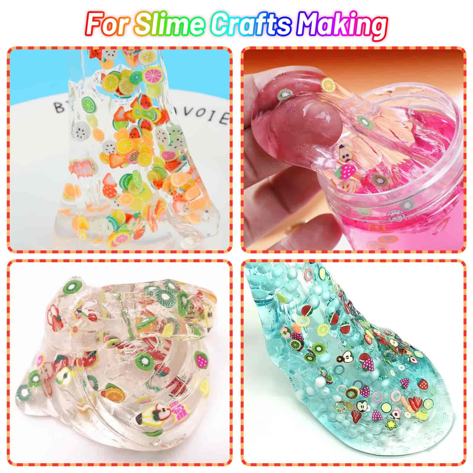 Creative display of festive body makeup and phone case decorations using colorful fimo slices.