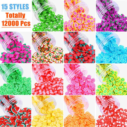 Acejoz polymer clay fruit slices being mixed into clear DIY slime for added crunch and texture.