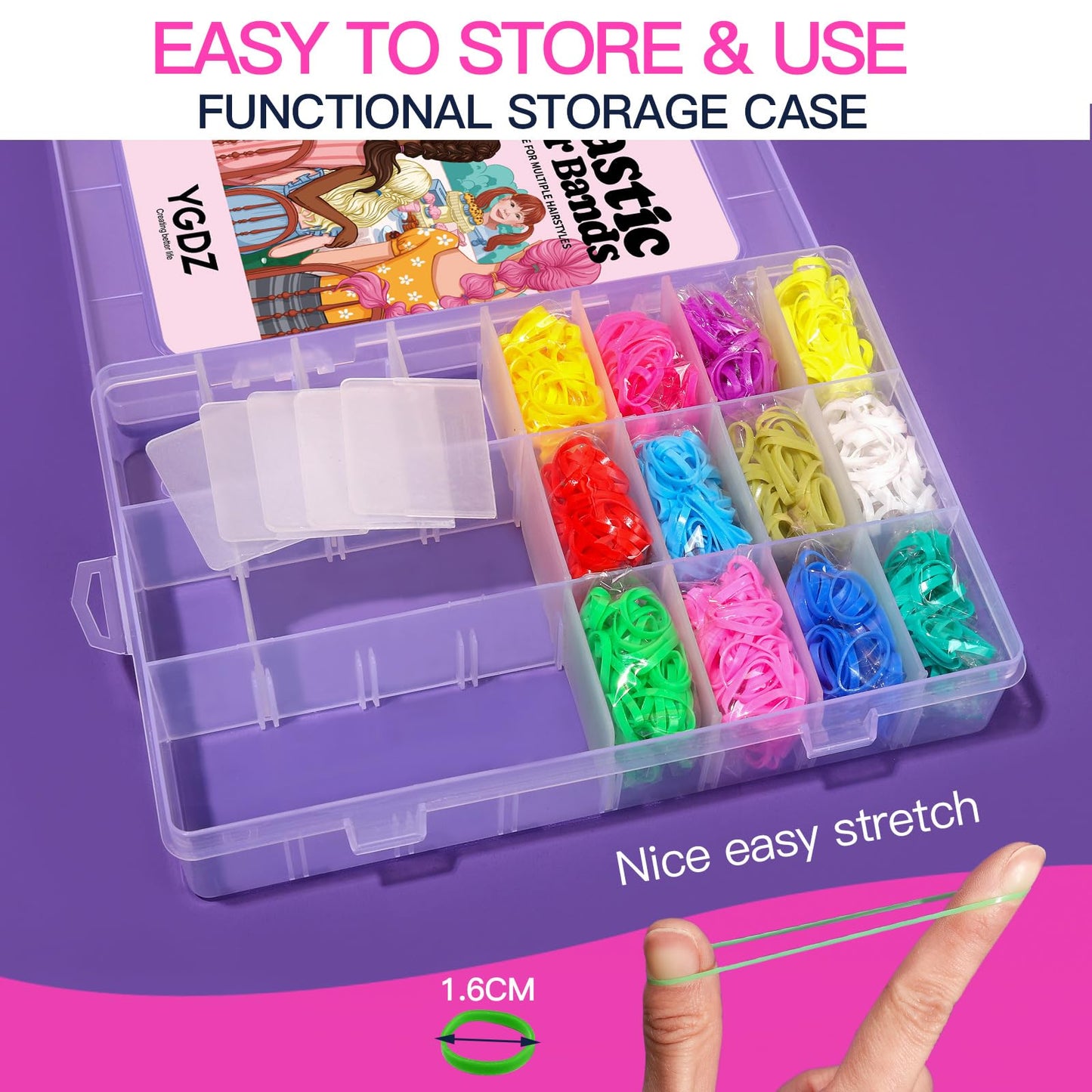 Assorted bright color mini rubber bands for fine toddler hair styling