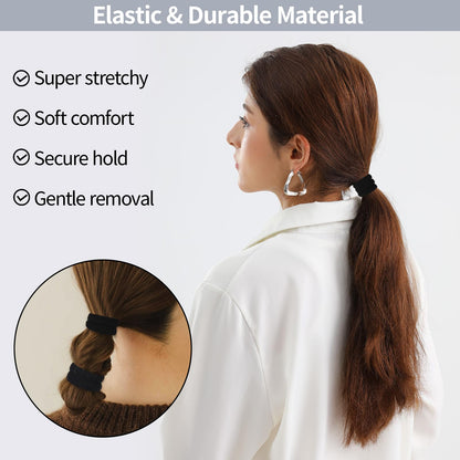 Close up view of the metal free seamless design on premium black hair elastics
