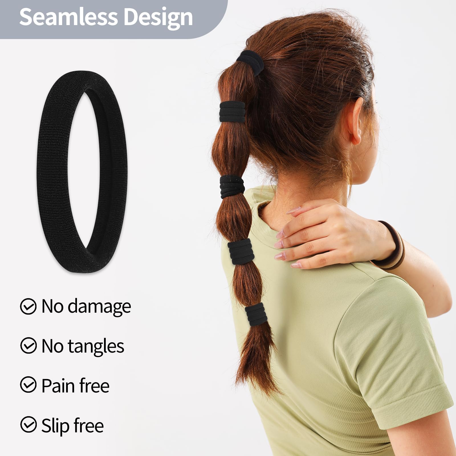 Fishinsea black ponytail holders arranged neatly to show the premium fabric texture