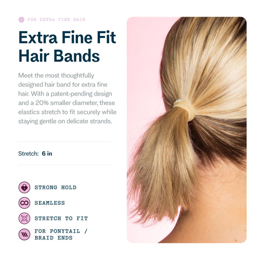 Close up of seamless slim fit elastic ties for extra fine hair