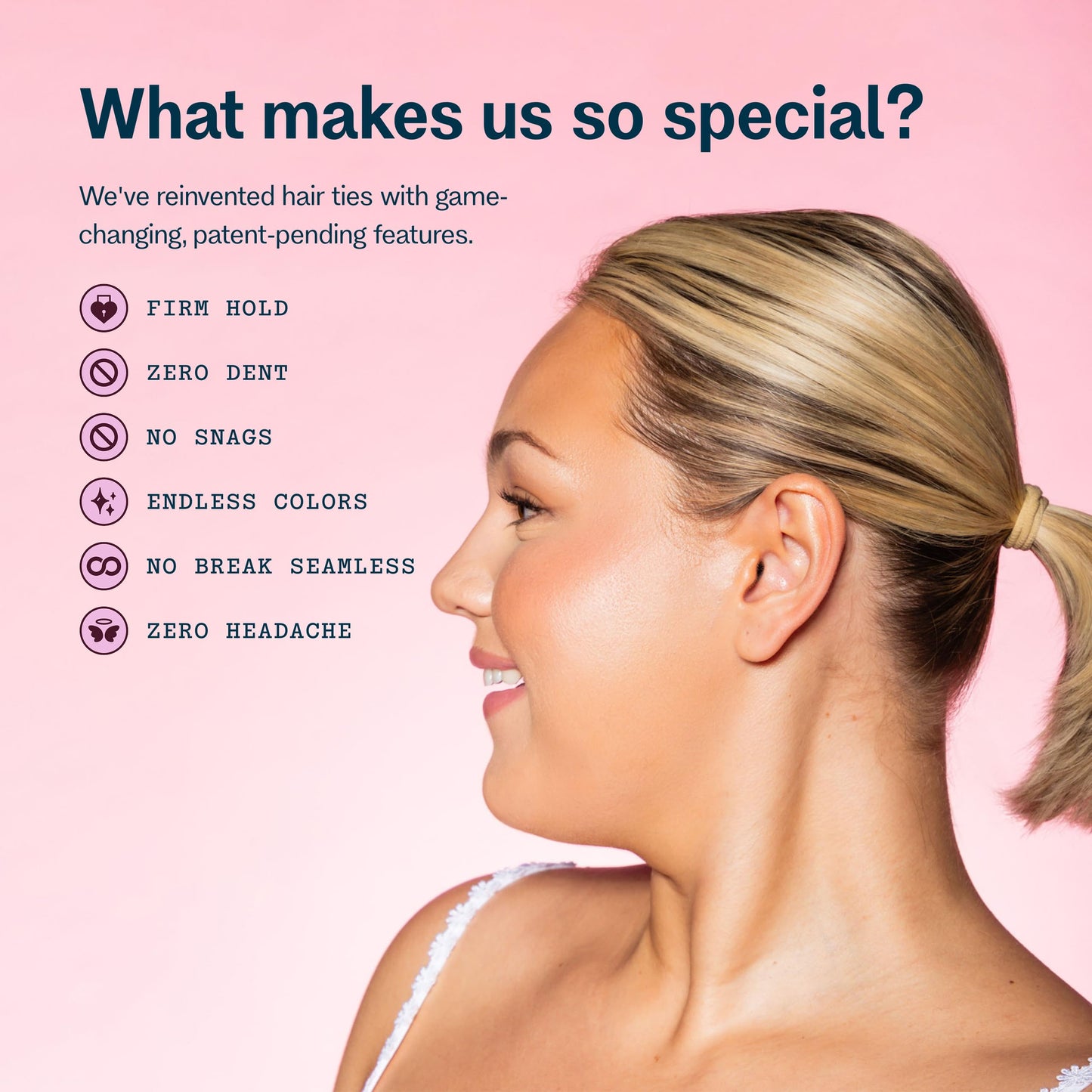 Gimme Beauty blonde hair bands demonstrating no dent gentle grip stretch