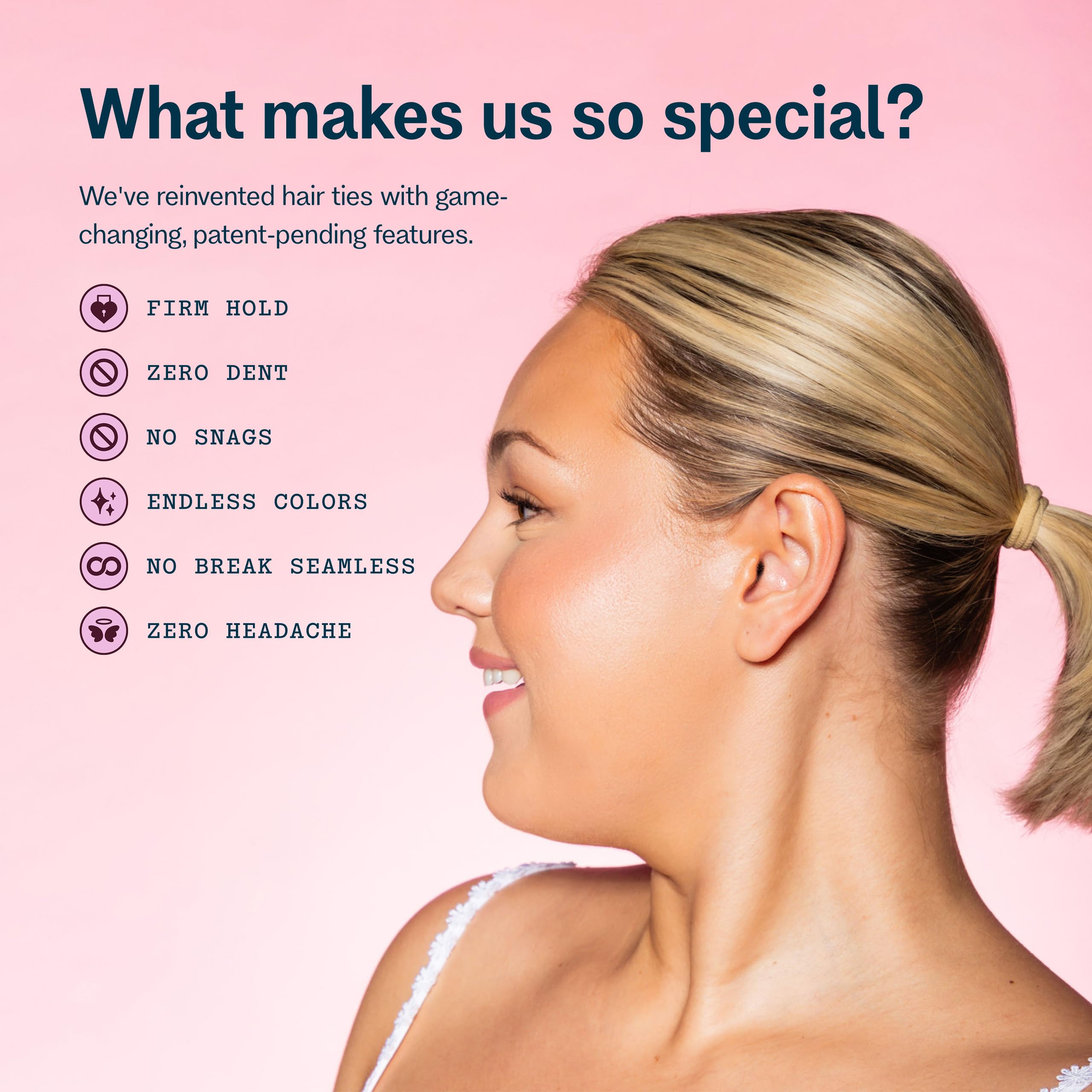 Gimme Beauty blonde hair bands demonstrating no dent gentle grip stretch