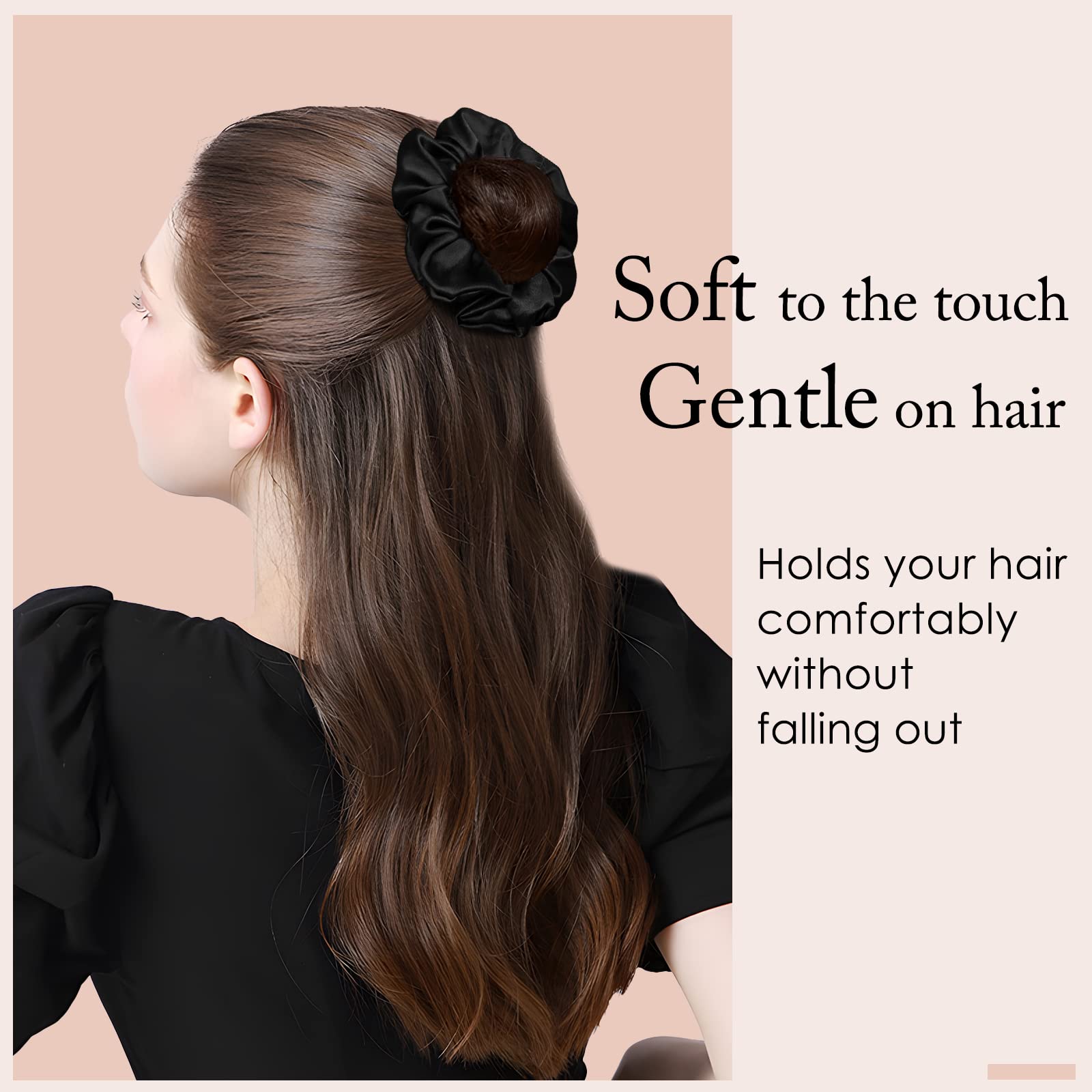 OLESILK dark night black silk scrunchies on curly hair lifestyle view