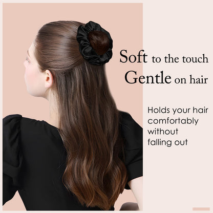 OLESILK dark night black silk scrunchies on curly hair lifestyle view