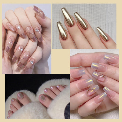 Application of Artdone pearl chrome powder on gel nails