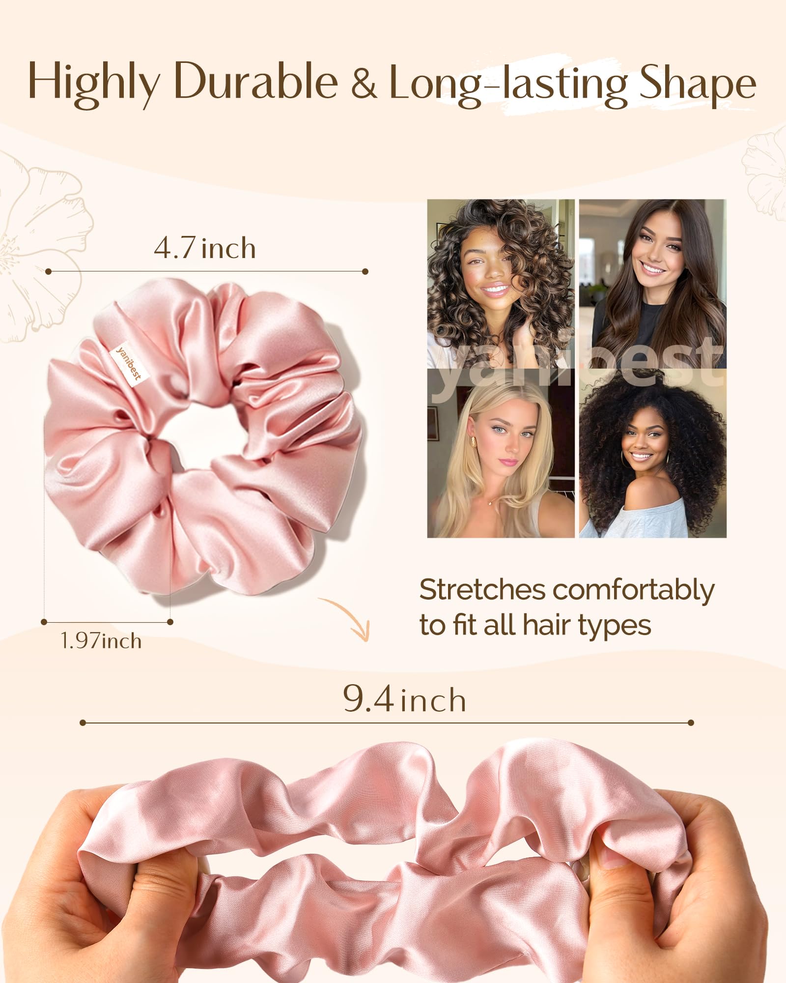Yanibest butter-satin ponytail holders close-up showcasing the smooth anti-breakage premium fabric texture.