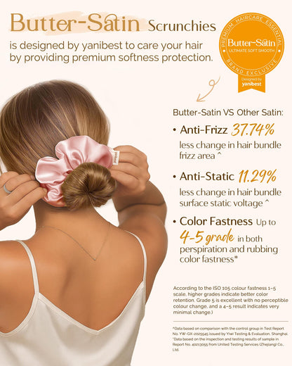 Yanibest silk-like soft elastic hair bands in champagne and bronze colors demonstrating flexible stretch.