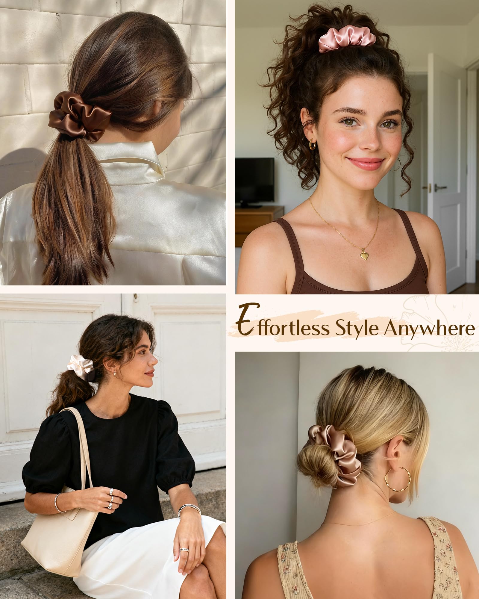Yanibest premium satin scrunchies being used to tie a crease-free high ponytail style.