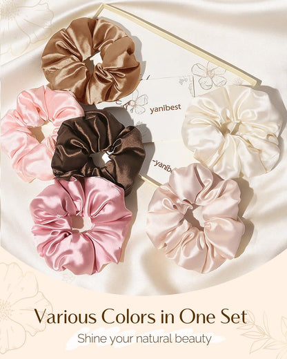 Yanibest USA imported satin hair scrunchies packaging view illustrating the complete eight piece collection.
