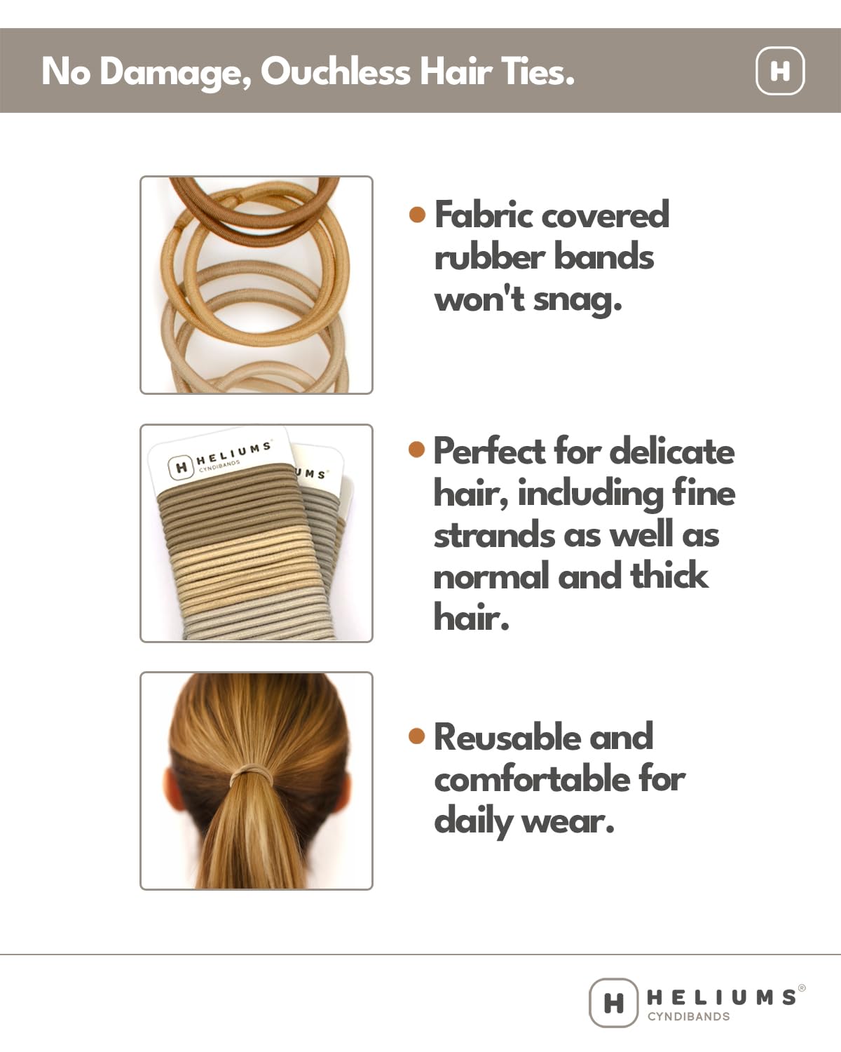 Cyndibands color match four millimeter neutral elastics arranged in a row