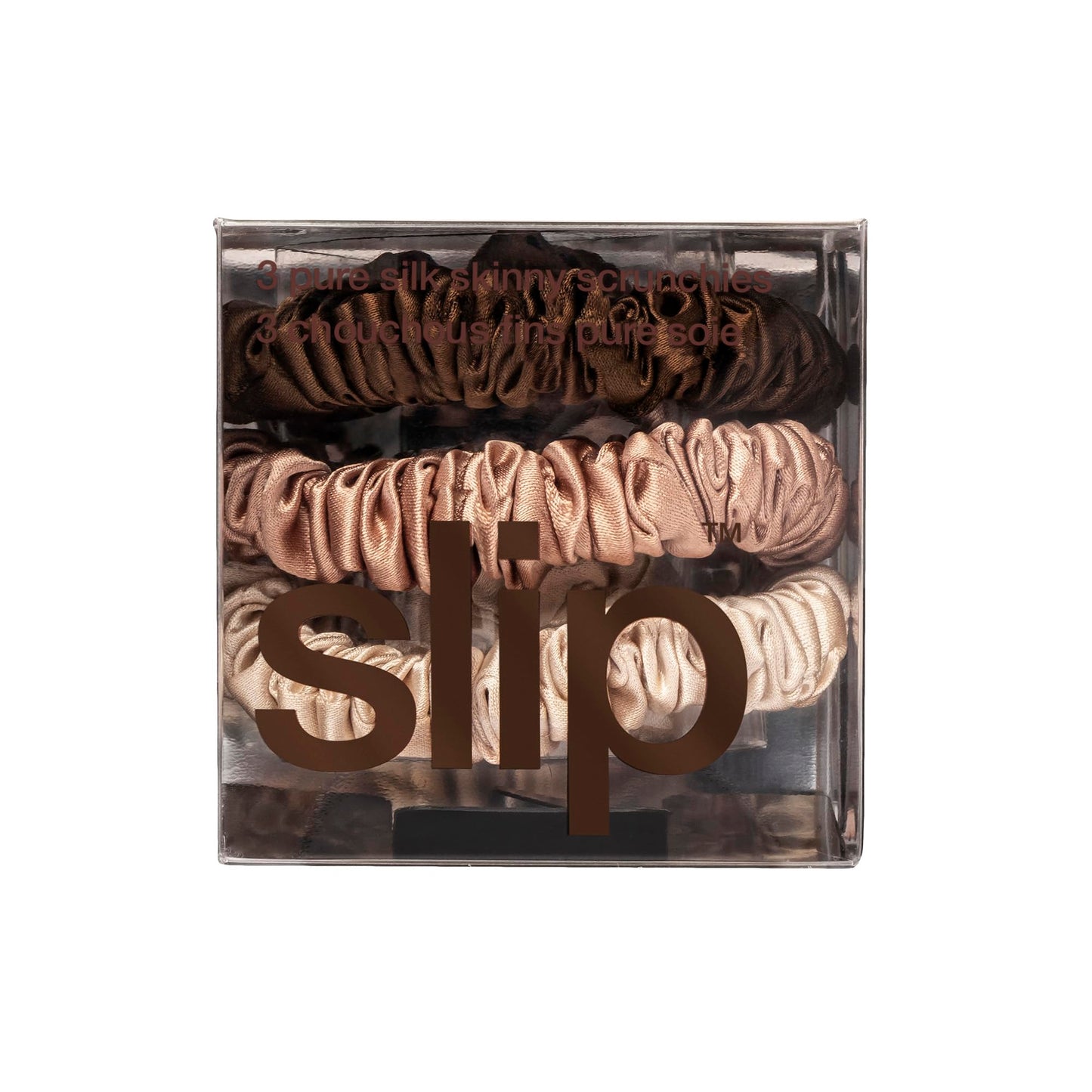 SLIP Slipsilk skinny hair ties in blonde light brown and dark brown premium silk textures