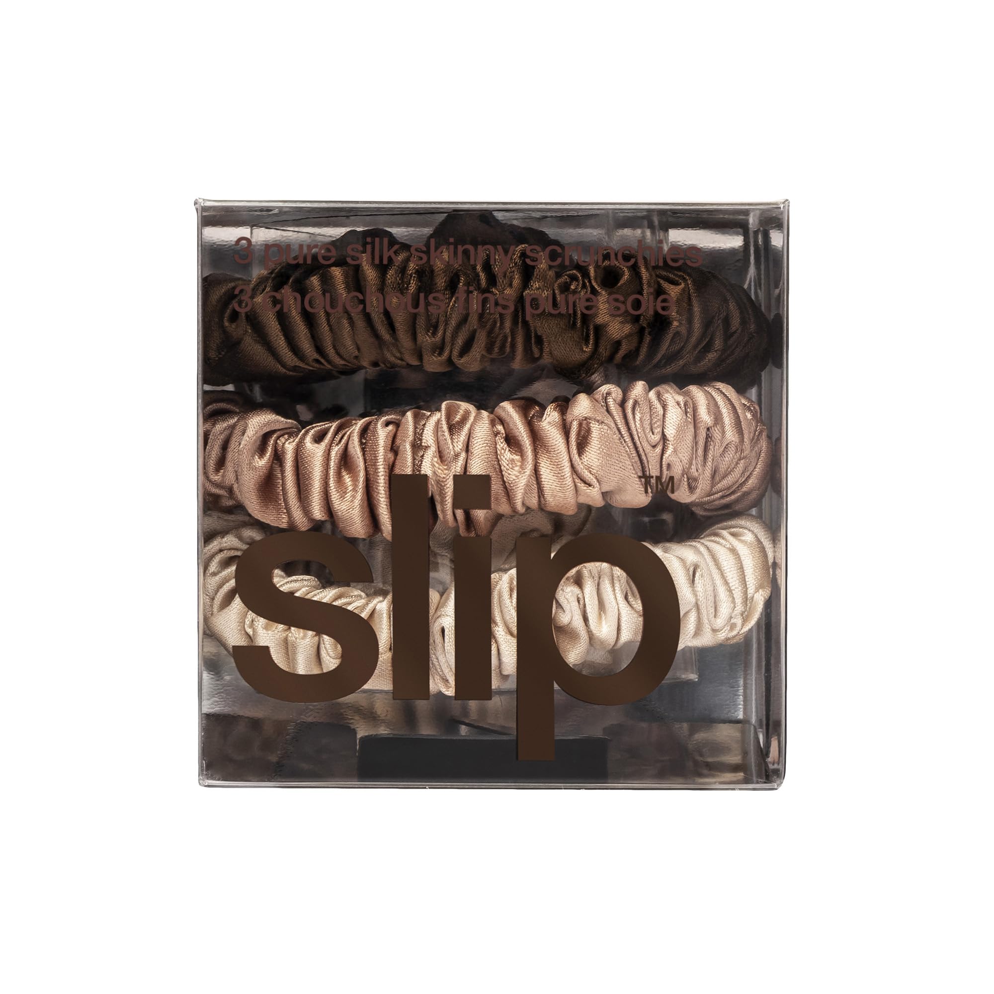 SLIP Slipsilk skinny hair ties in blonde light brown and dark brown premium silk textures