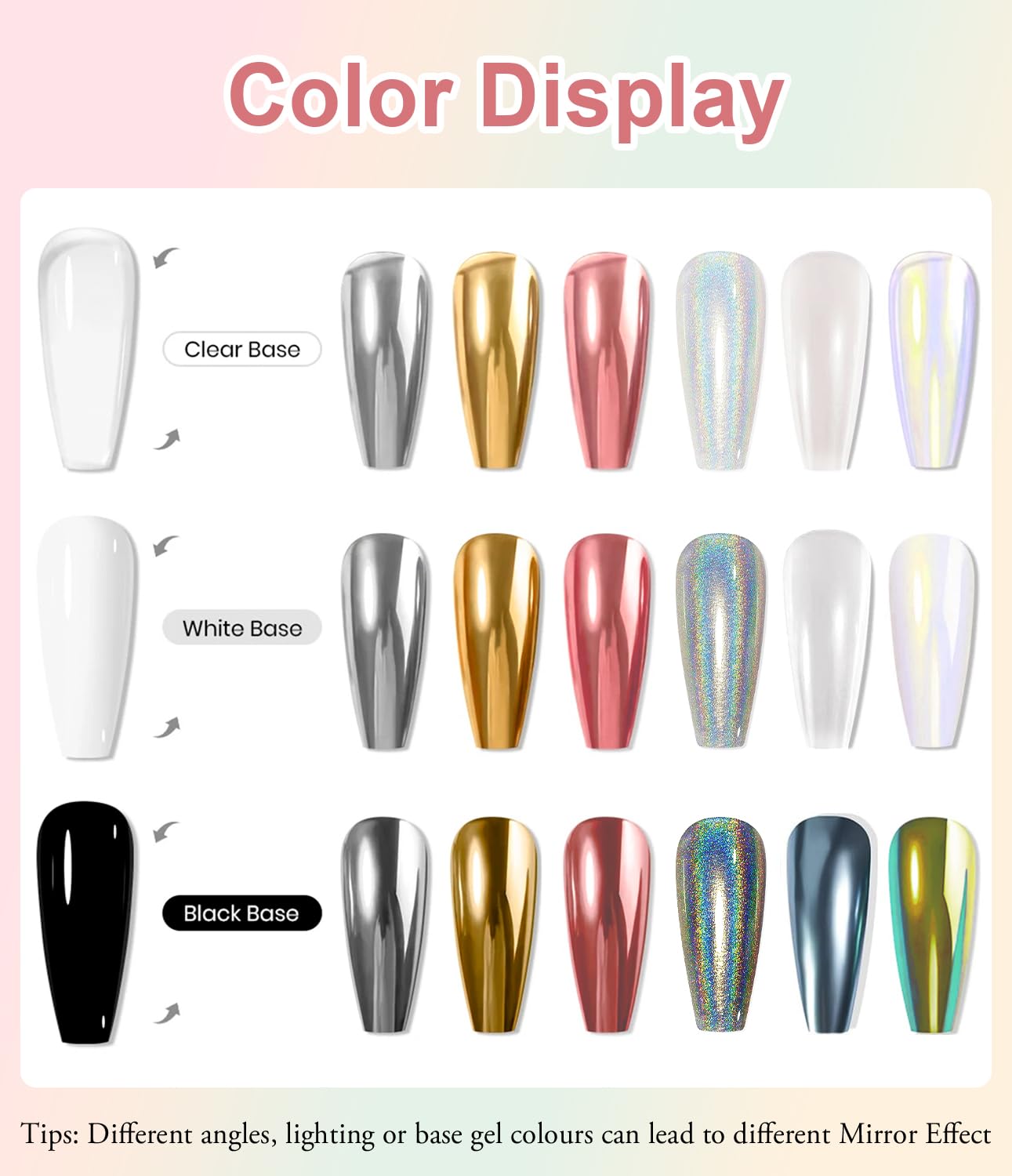Hand model showing mirror chrome nail art finish