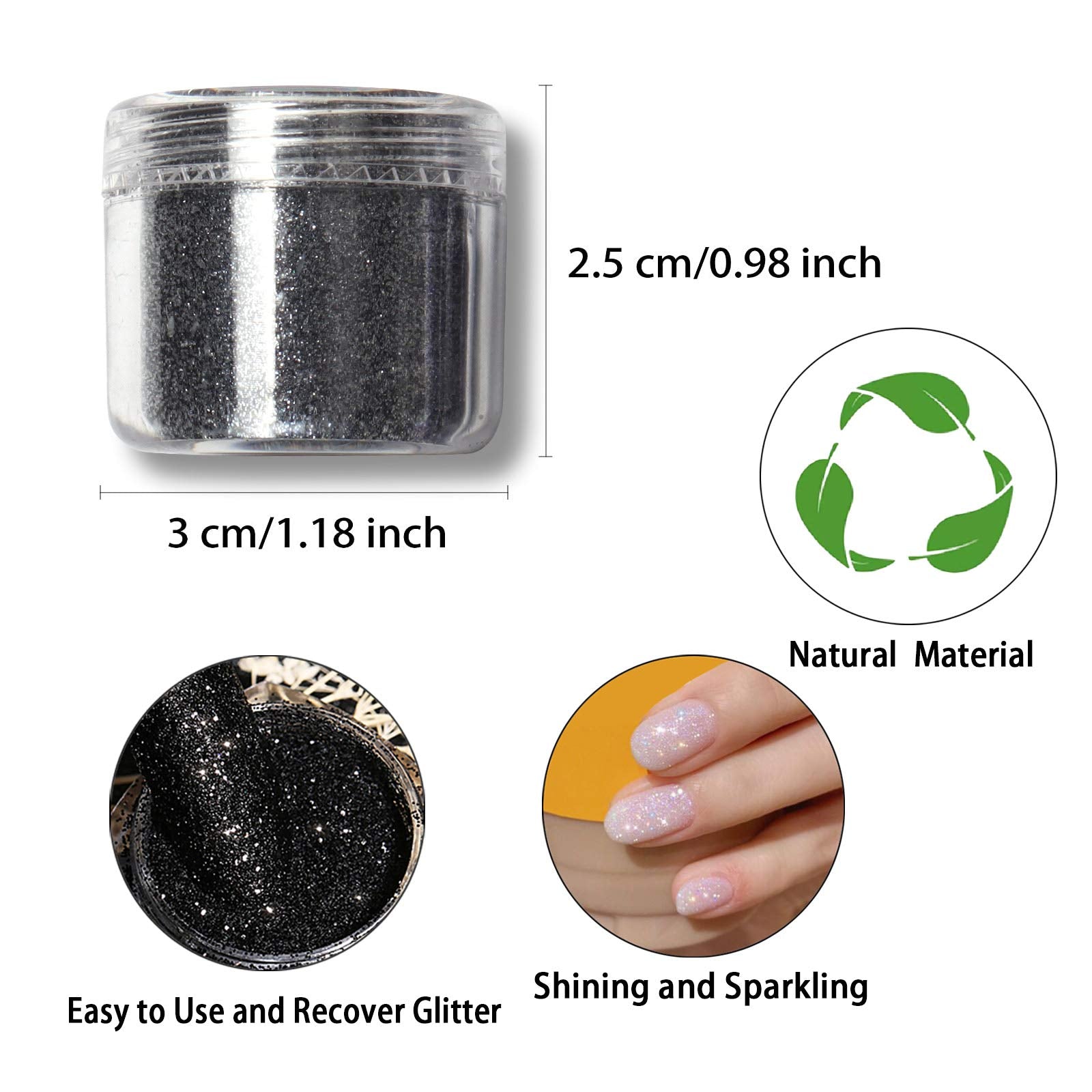 Close up of white and black nail glitter sugar effect