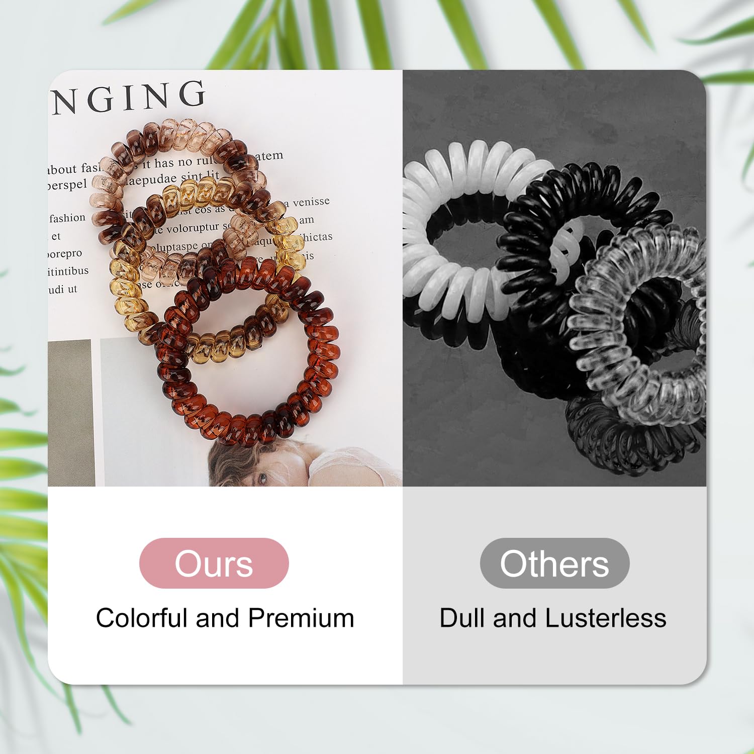Waterproof plastic hair bands close up highlighting the spiral design texture.