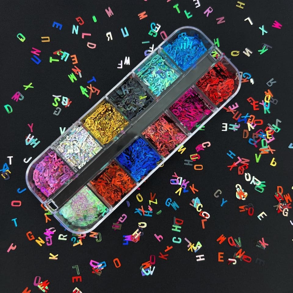 Assorted colors of Maigitur alphabet nail sequins