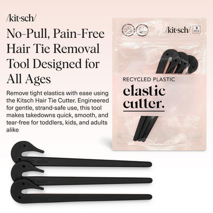 Three piece set of black rubber band removers neatly arranged on a clean background.