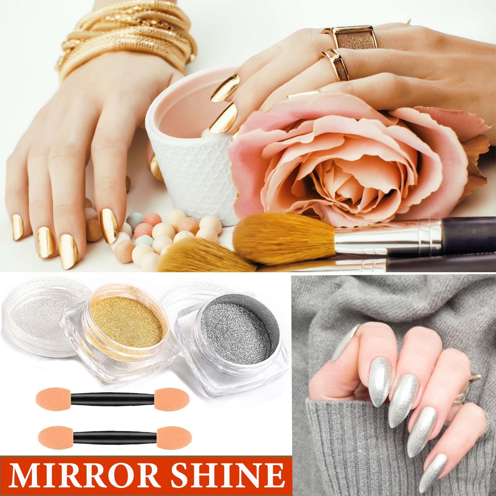 Two pots of metallic mirror effect nail pigment powder