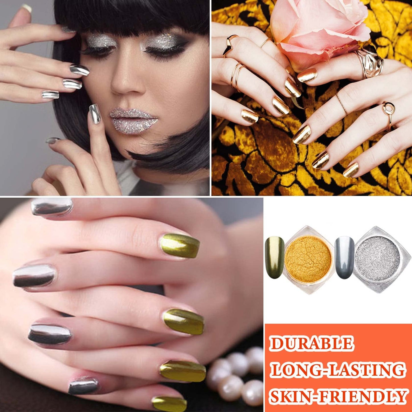 Ezelflow Beauty nail art chrome powder with applicator sponges