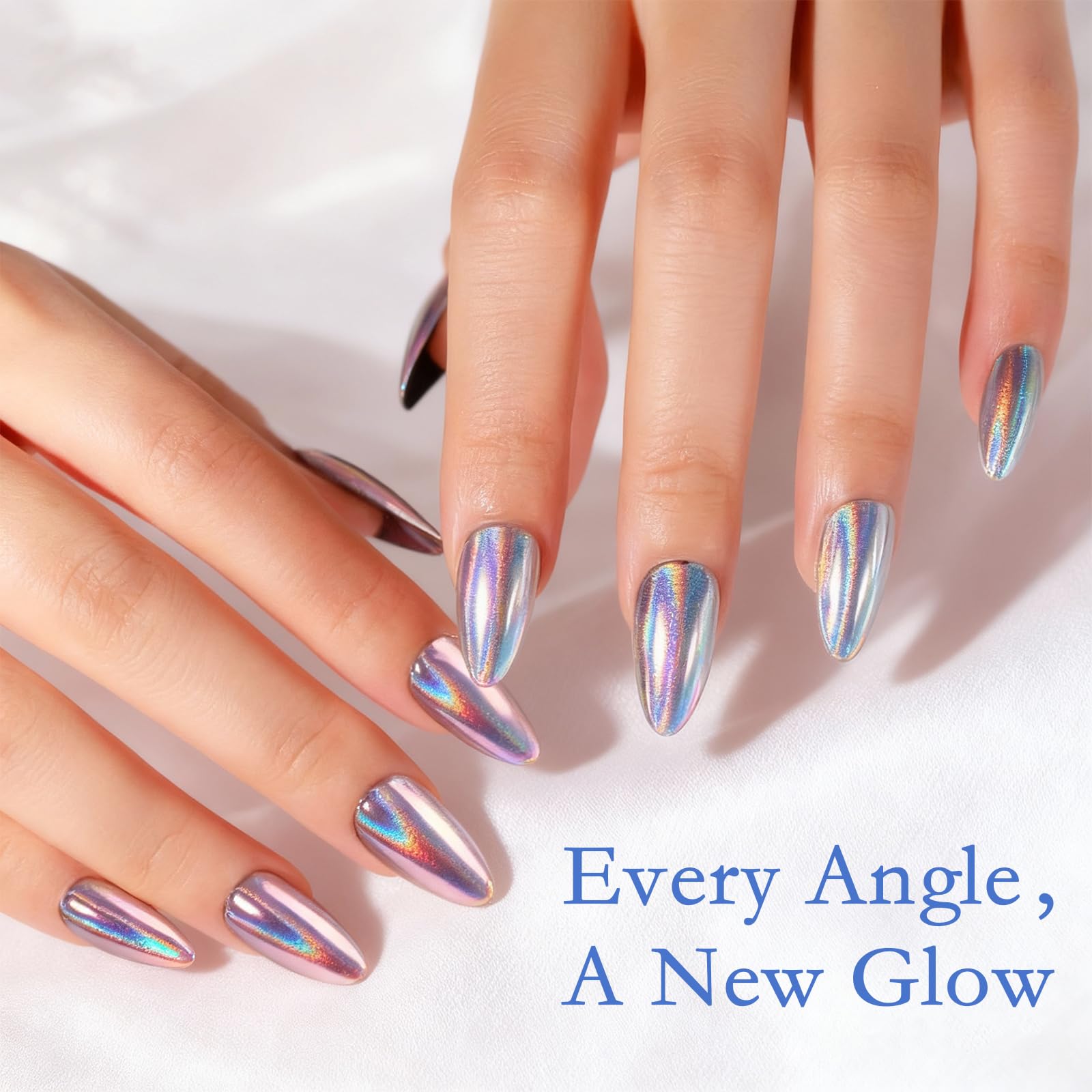 Close up of metallic mirror effect nail powder